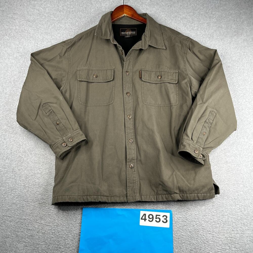 Weatherproof Fleece Lined Button Up Heavy Weight Shacket Mens Medium Green